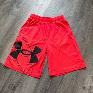 Under Armour Neon Orange Shorts Athletic Athleisure Black Medium Boys
